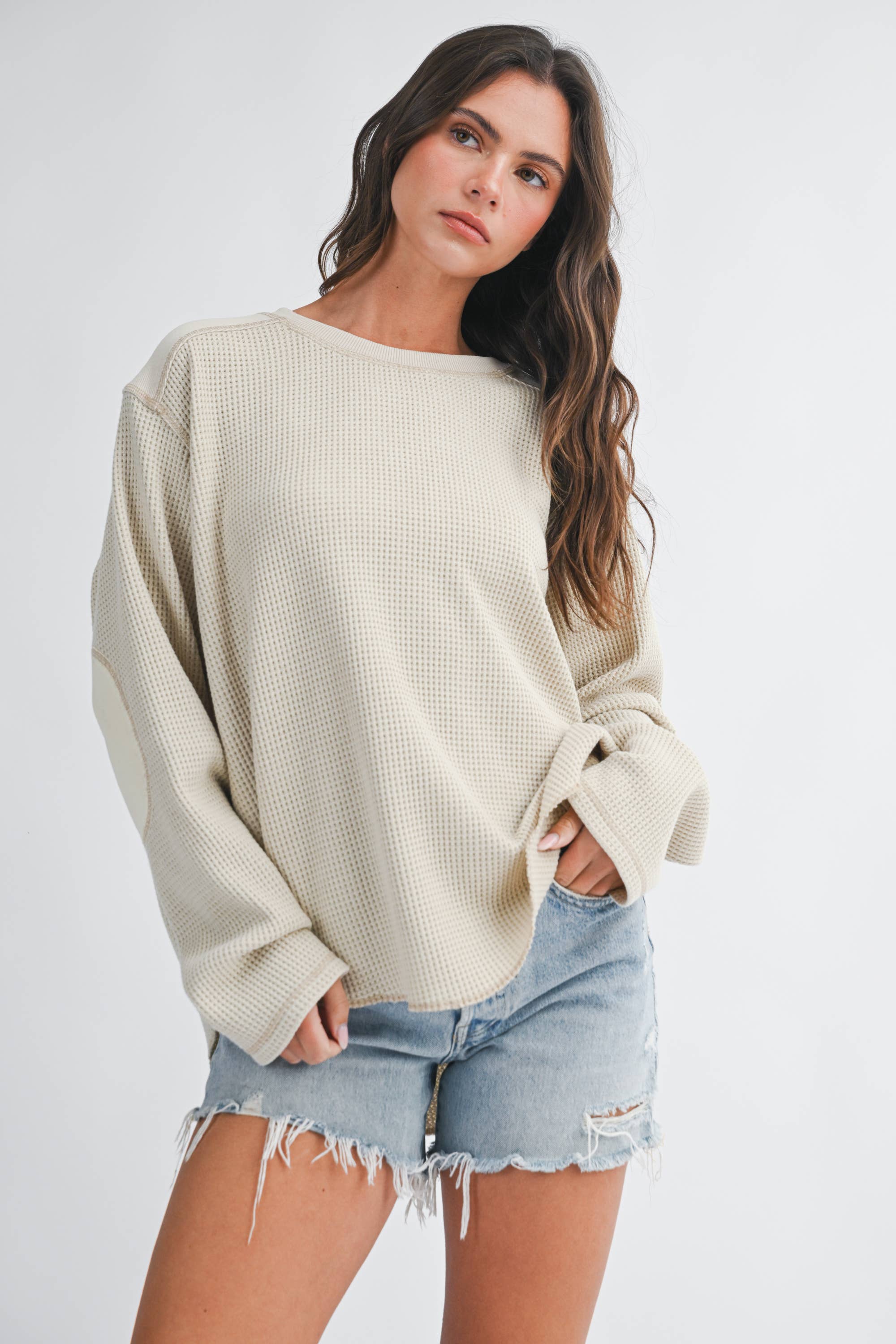 Oat Waffle Knit Top