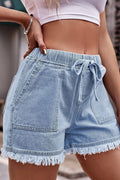 Sundrop Frayed Shorts-Light Blue