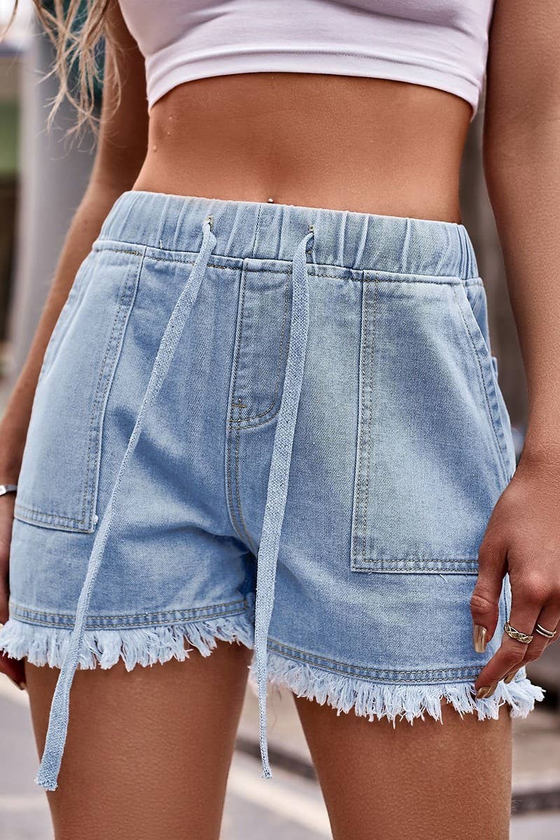 Sundrop Frayed Shorts-Light Blue